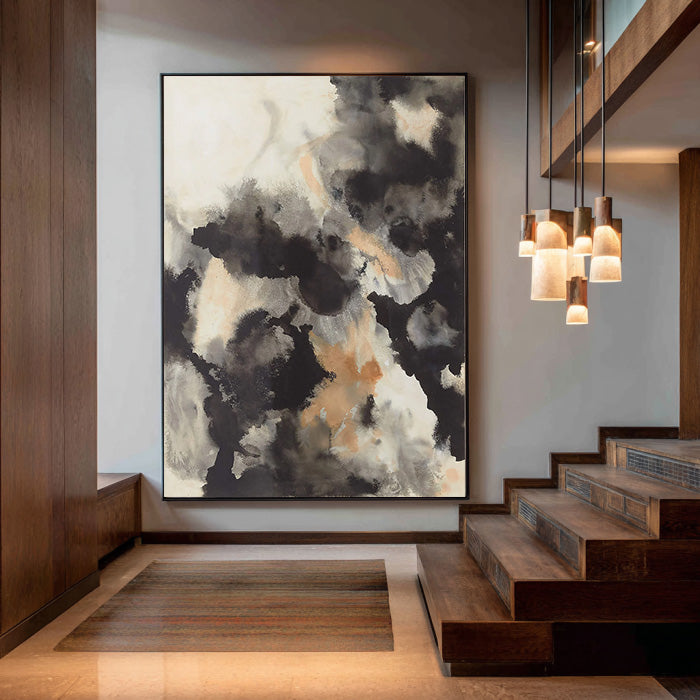 Ink Flowing Clouds large neutral abstract wall art for serene decor