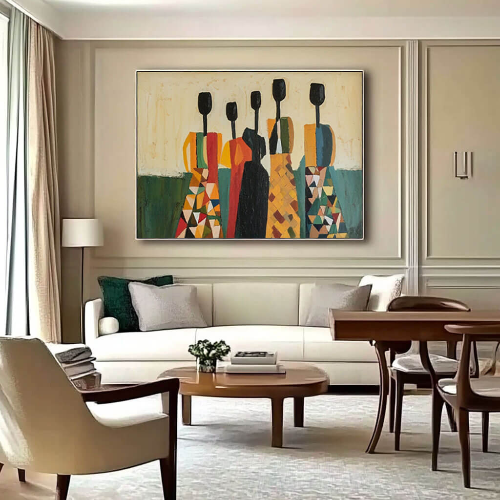 Abstract Modern Figures Painting - Colorful Canvas Art for Living Room Decor - Inseparable - Hues Art Lab