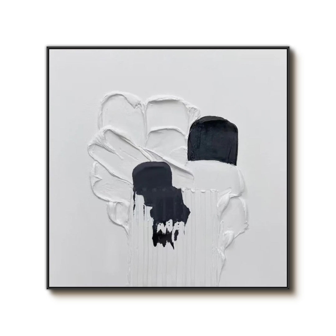 Intertwining of White and Black abstract artwork with monochrome textured movement