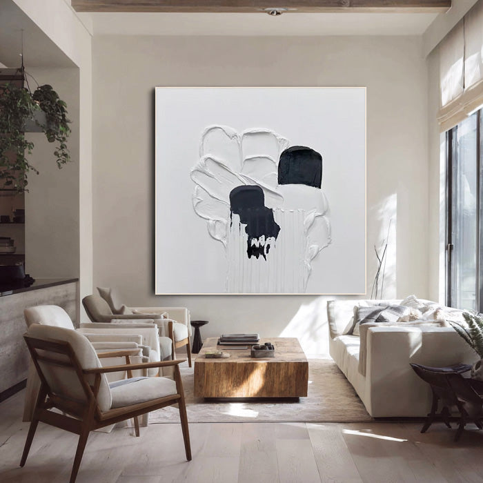 Intertwining of White and Black large minimalist wall art for monochrome decor