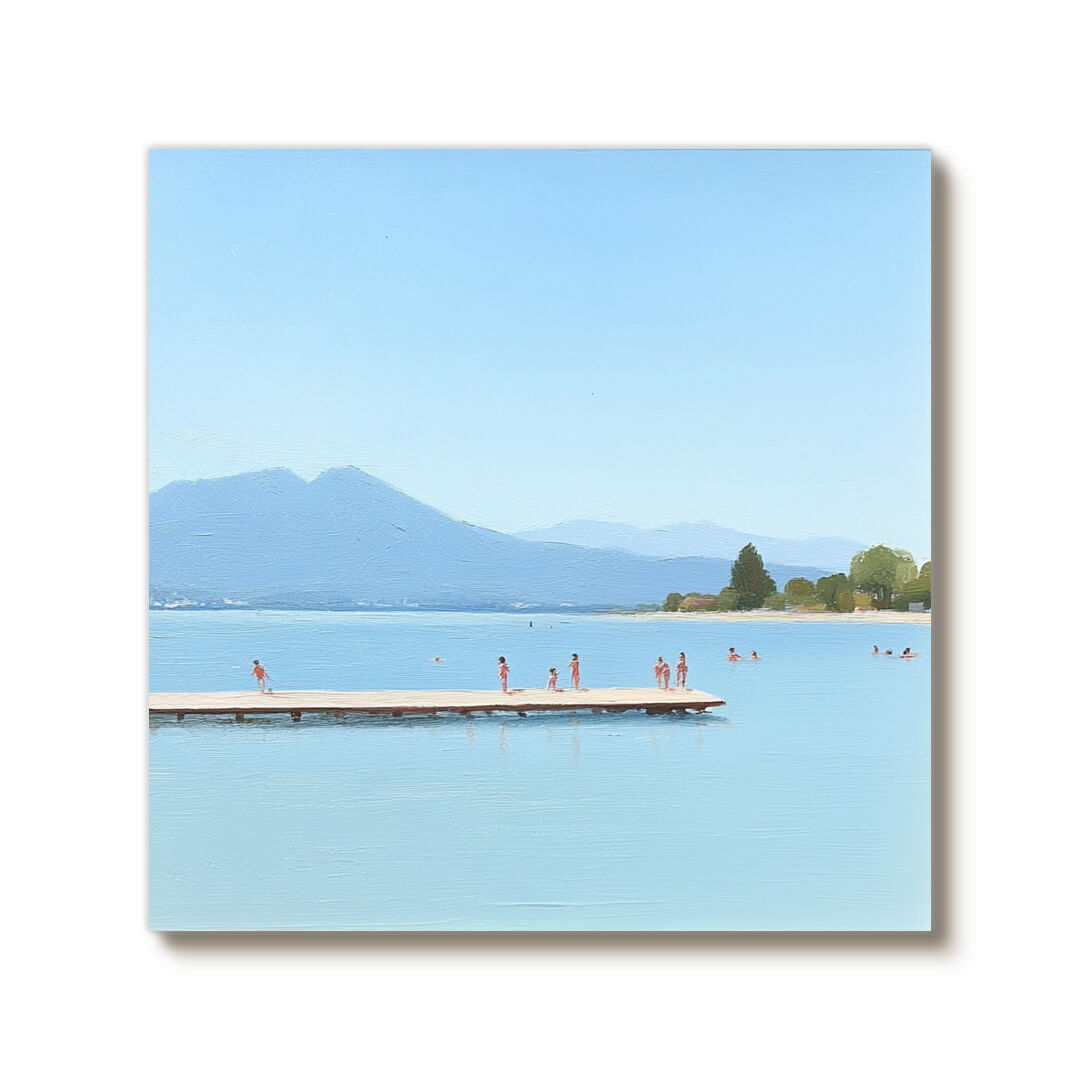 Modern Blue Canvas Art Painting - Into East Lake I - Hues Art Lab