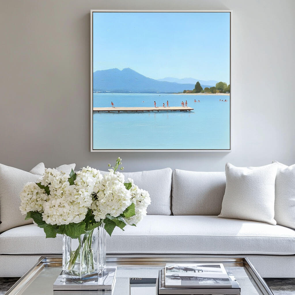 Modern Blue Canvas Art Painting - Into East Lake I - Hues Art Lab