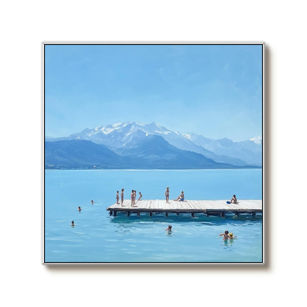 Modern Blue Canvas Art Painting - Into East Lake II - Hues Art Lab