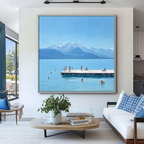 Modern Blue Canvas Art Painting - Into East Lake II - Hues Art Lab