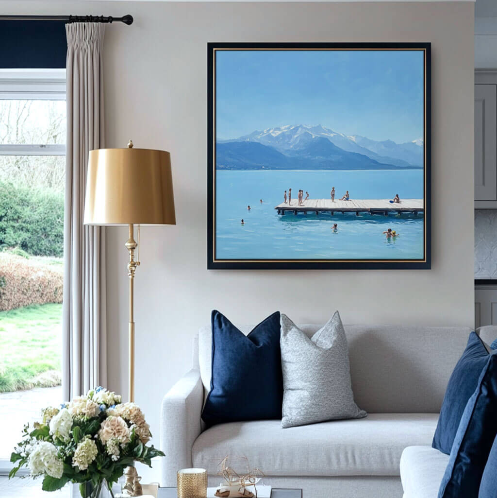 Modern Blue Canvas Art Painting - Into East Lake II - Hues Art Lab