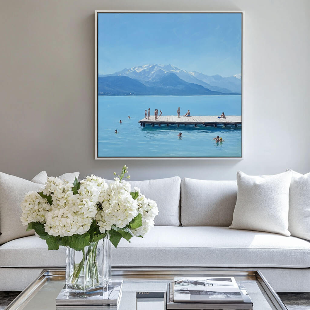 Modern Blue Canvas Art Painting - Into East Lake II - Hues Art Lab