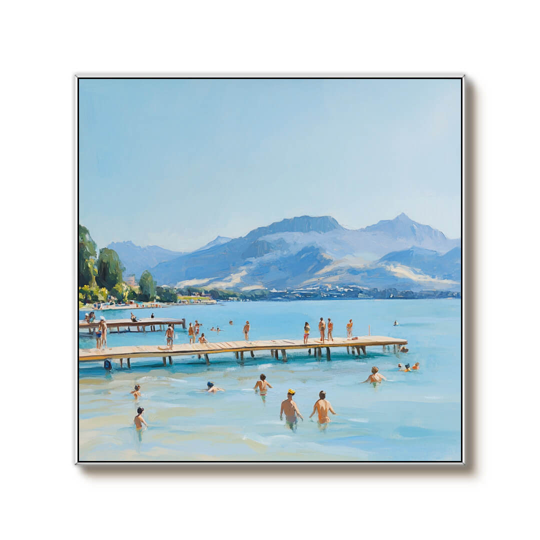 Modern Blue Canvas Art Painting - Into East Lake - Hues Art Lab