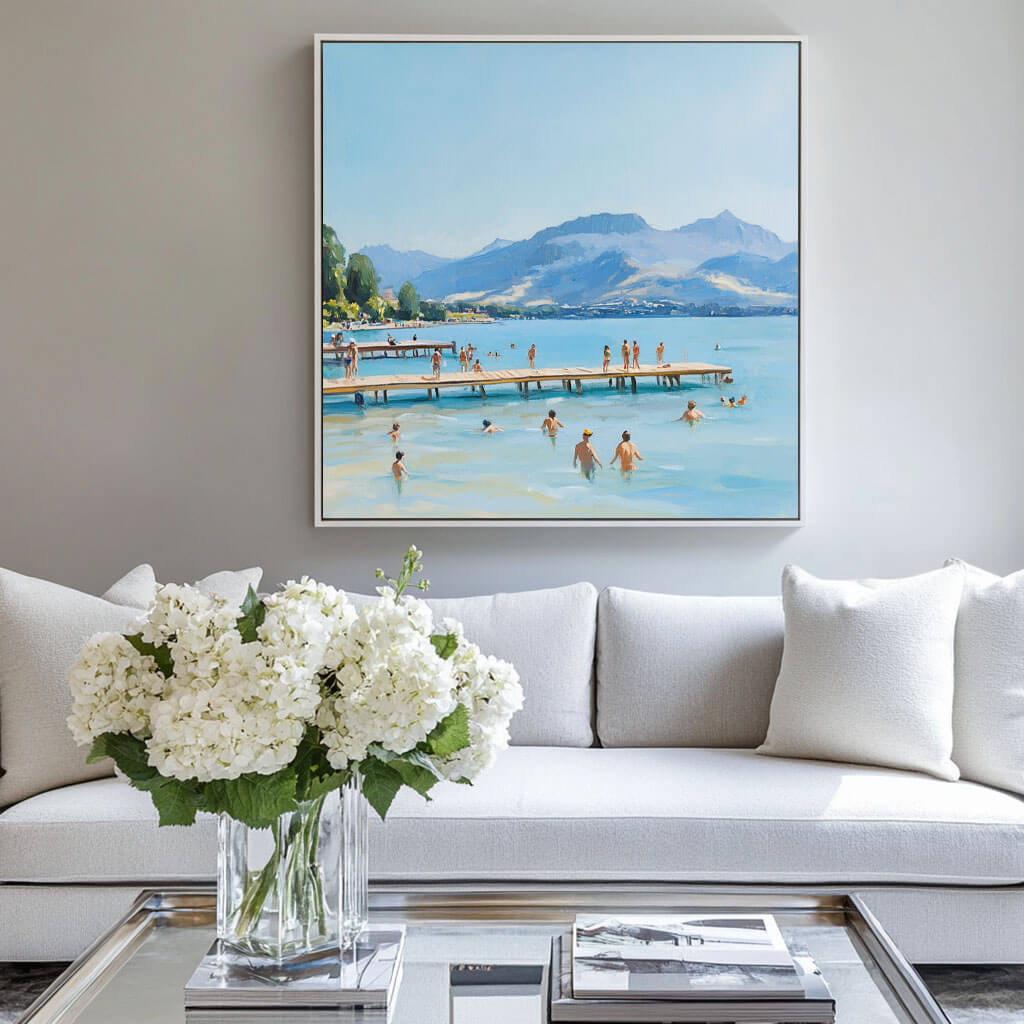 Modern Blue Canvas Art Painting - Into East Lake - Hues Art Lab