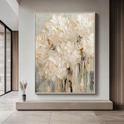 Textured Floral Oil Painting - White Flower Canvas Wall Art - Ivory Garden - Hues Art Lab