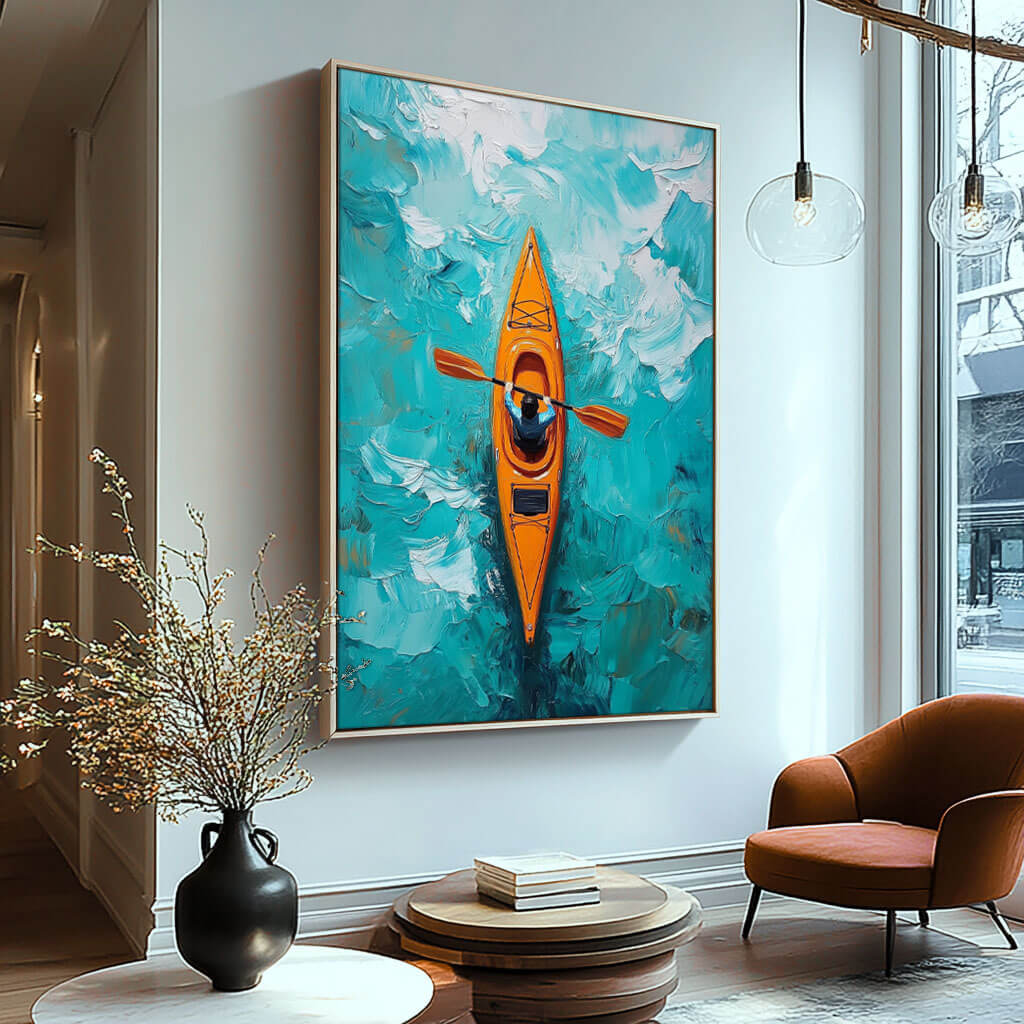 Seascape Wall Art Painting - Kayakers - Hues Art Lab