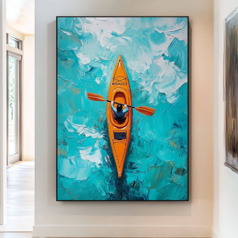 Seascape Wall Art Painting - Kayakers - Hues Art Lab