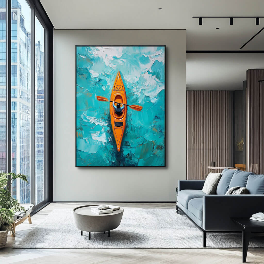 Seascape Wall Art Painting - Kayakers - Hues Art Lab