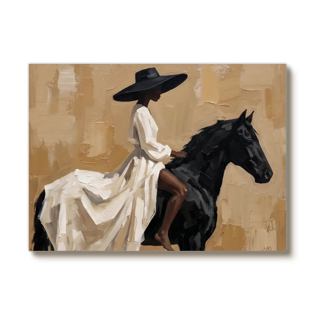 Modern textured cowgirl painting with horse and western style - Lady of the Wind - Hues Art Lab