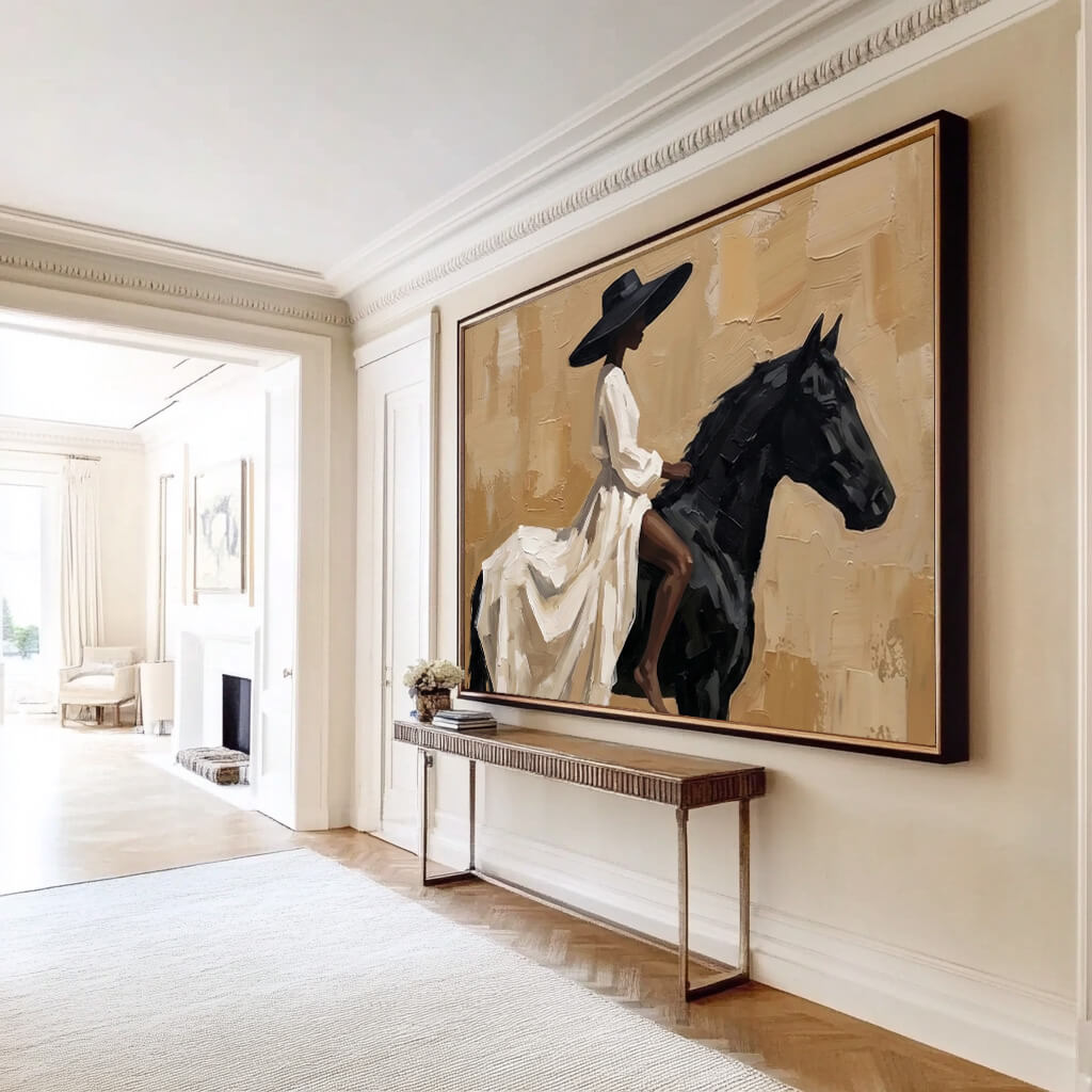 Modern textured cowgirl painting with horse and western style - Lady of the Wind - Hues Art Lab