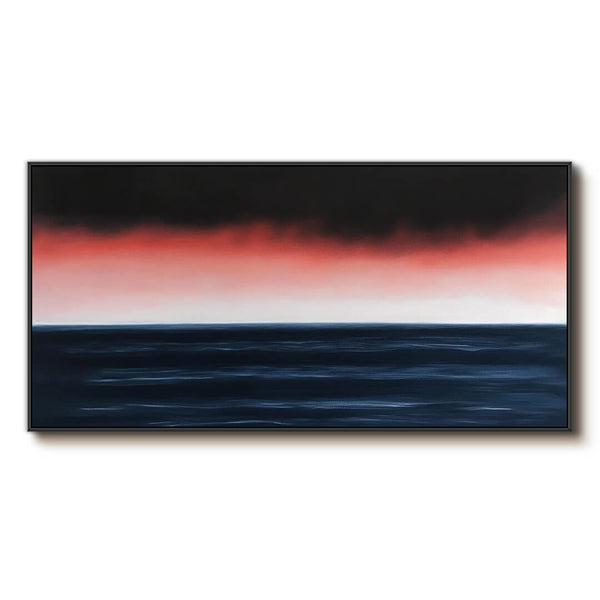 Abstract Blue Seascape Acrylic Painting - Modern Large Wall Art for Living Room and Dining Room - Last Light - Hues Art Lab