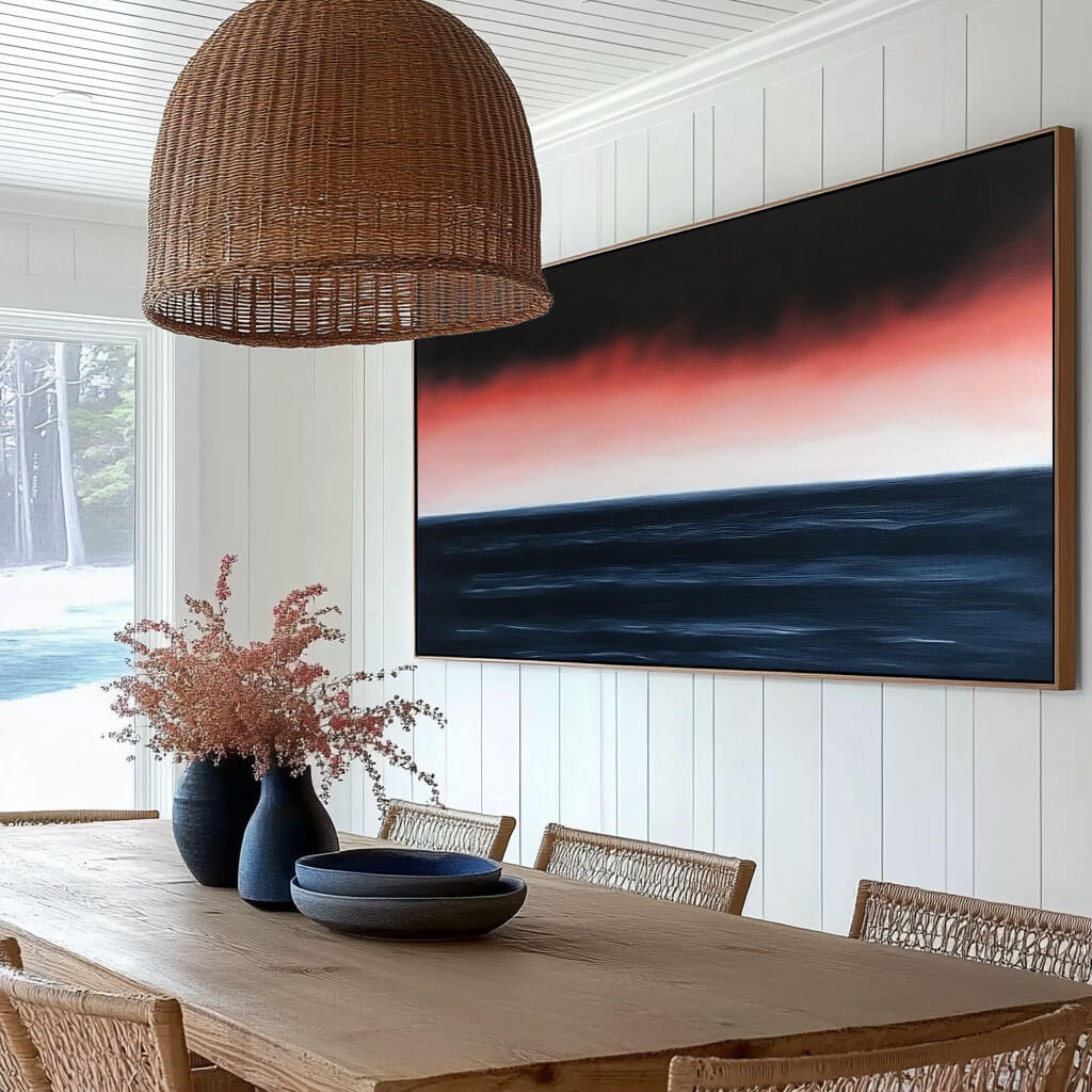 Abstract Blue Seascape Acrylic Painting - Modern Large Wall Art for Living Room and Dining Room - Last Light - Hues Art Lab