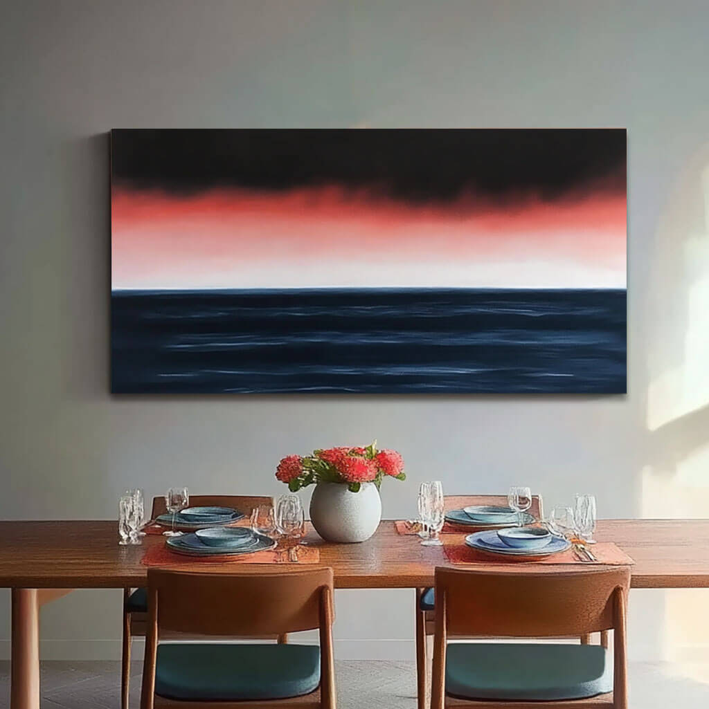 Abstract Blue Seascape Acrylic Painting - Modern Large Wall Art for Living Room and Dining Room - Last Light - Hues Art Lab