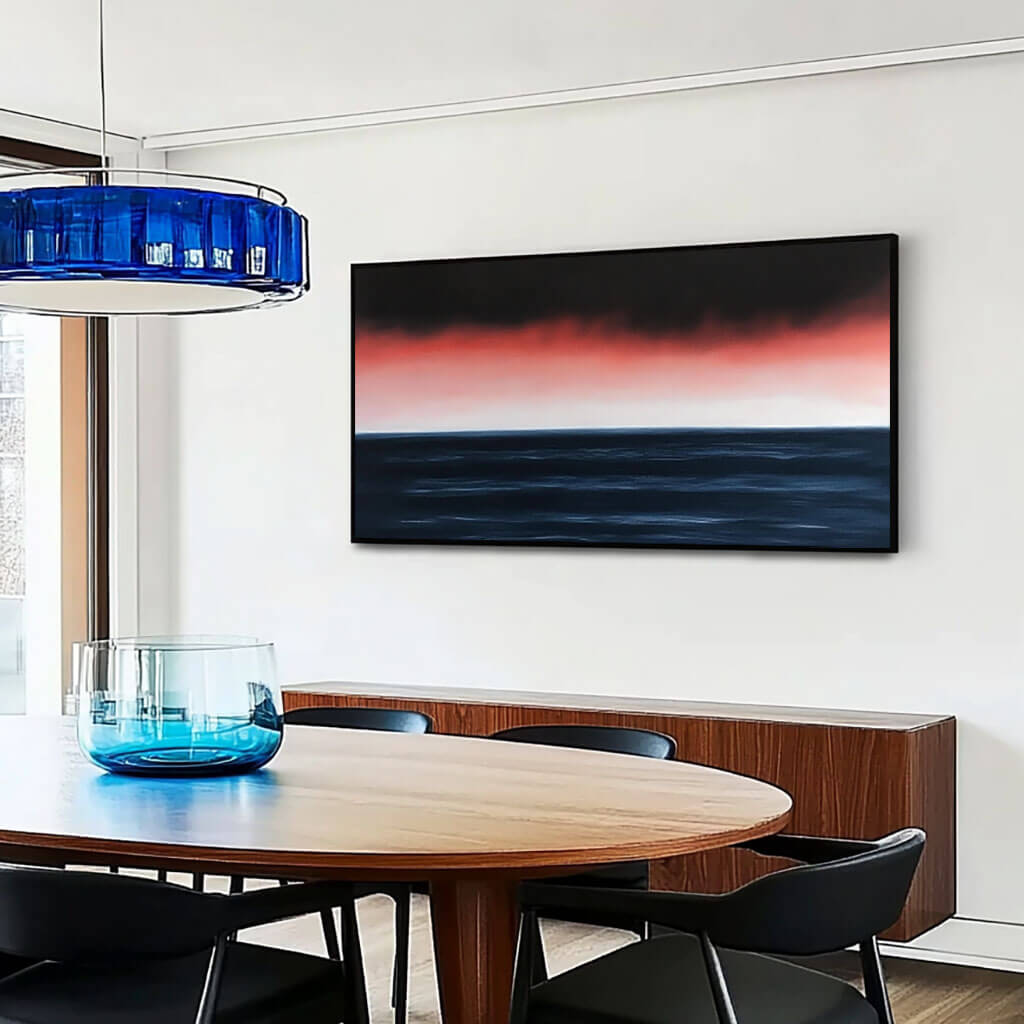 Abstract Blue Seascape Acrylic Painting - Modern Large Wall Art for Living Room and Dining Room - Last Light - Hues Art Lab