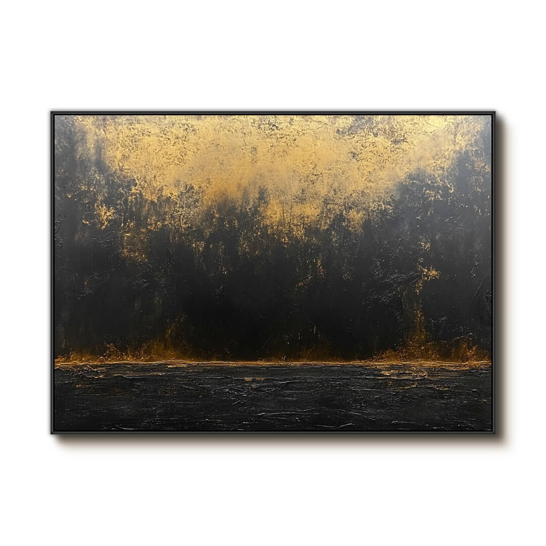 Black and Gold Abstract Wall Art Painting - Lava - Hues Art Lab