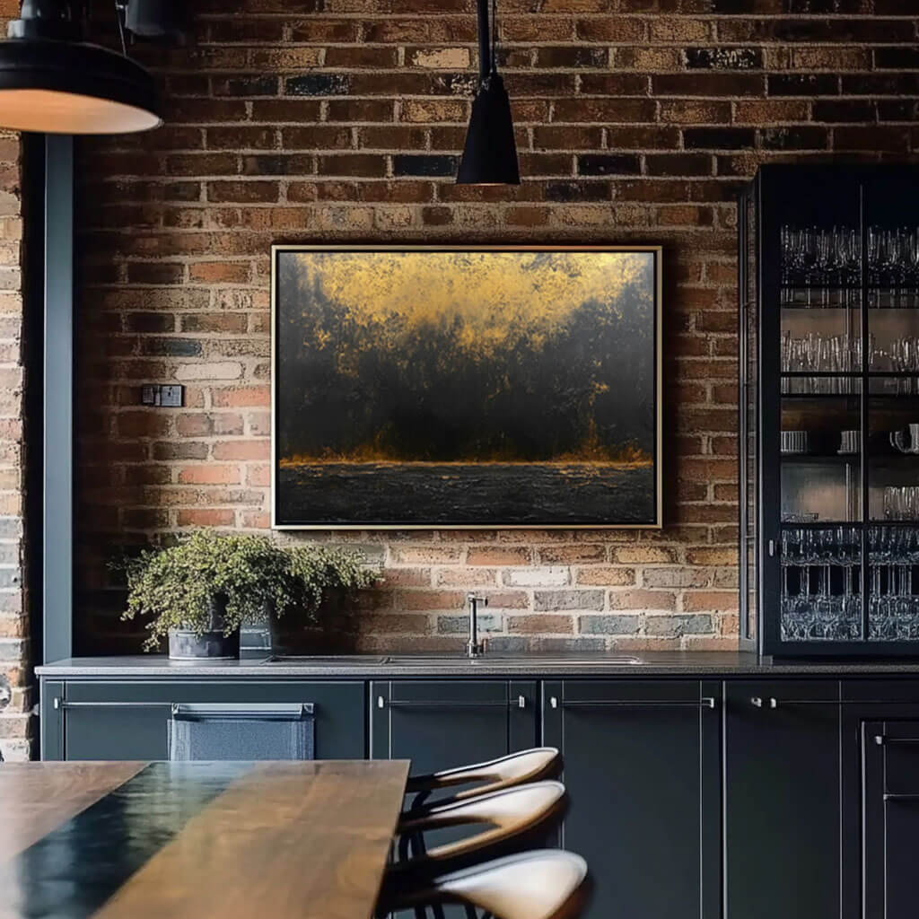 Black and Gold Abstract Wall Art Painting - Lava - Hues Art Lab