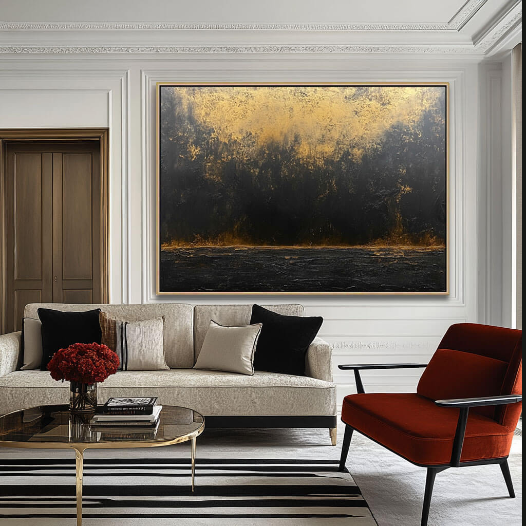 Black and Gold Abstract Wall Art Painting - Lava - Hues Art Lab