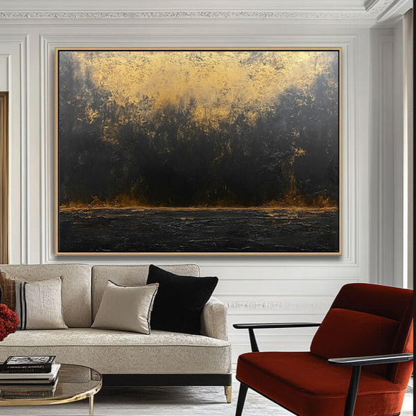 Black and Gold Abstract Wall Art Painting - Lava - Hues Art Lab