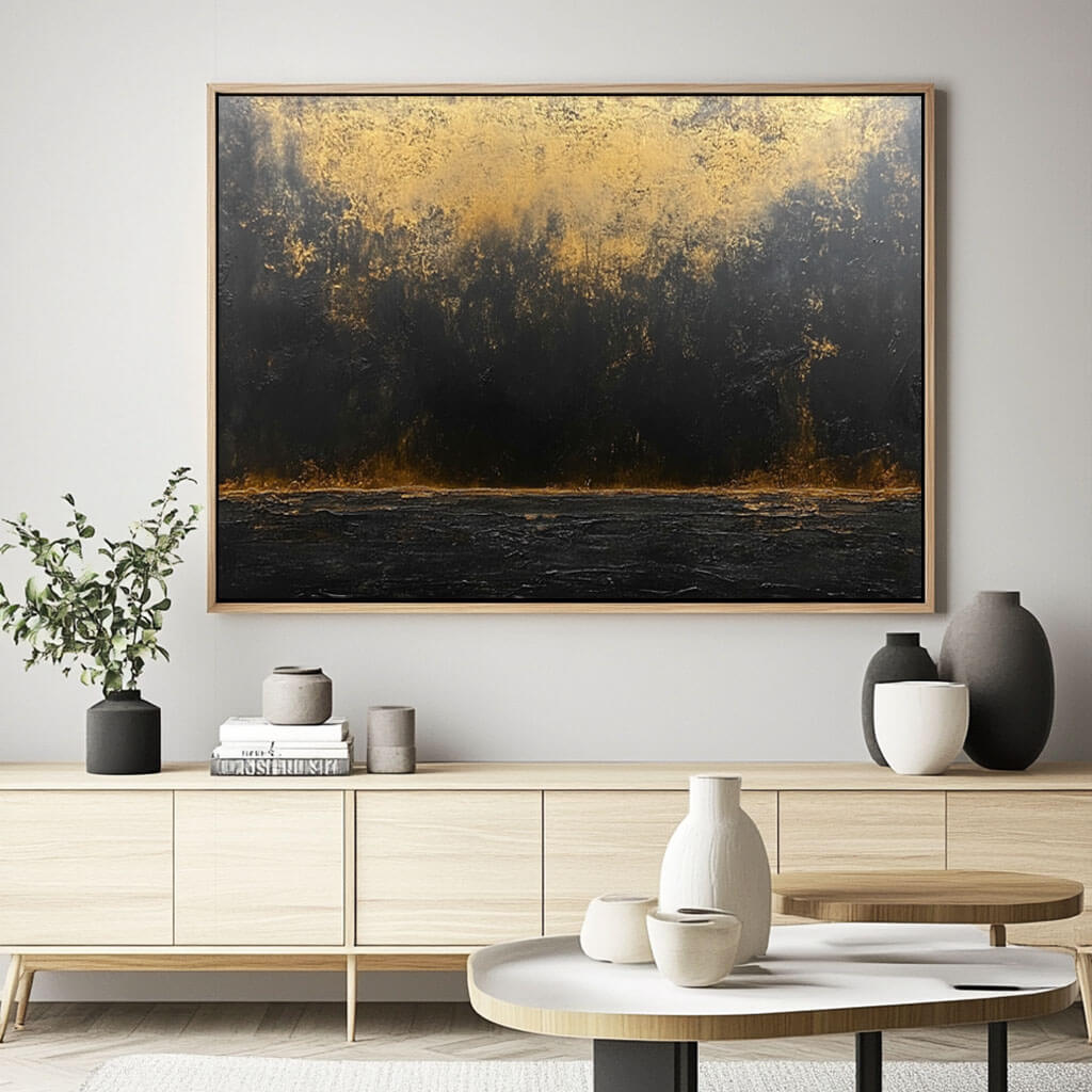 Black and Gold Abstract Wall Art Painting - Lava - Hues Art Lab