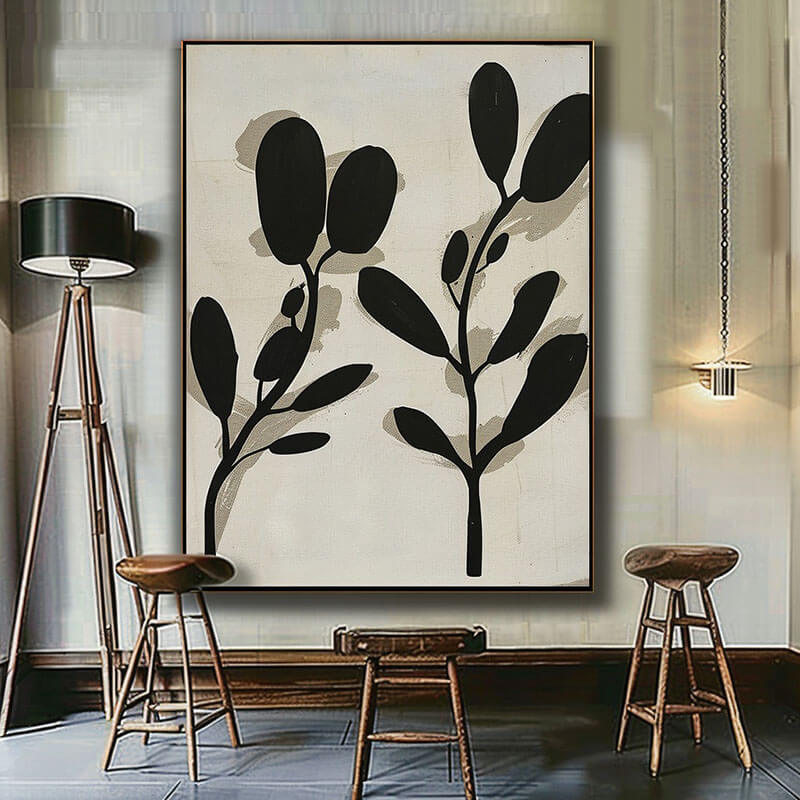 Large Botanical Wall Art Painting - Leaf - Hues Art Lab