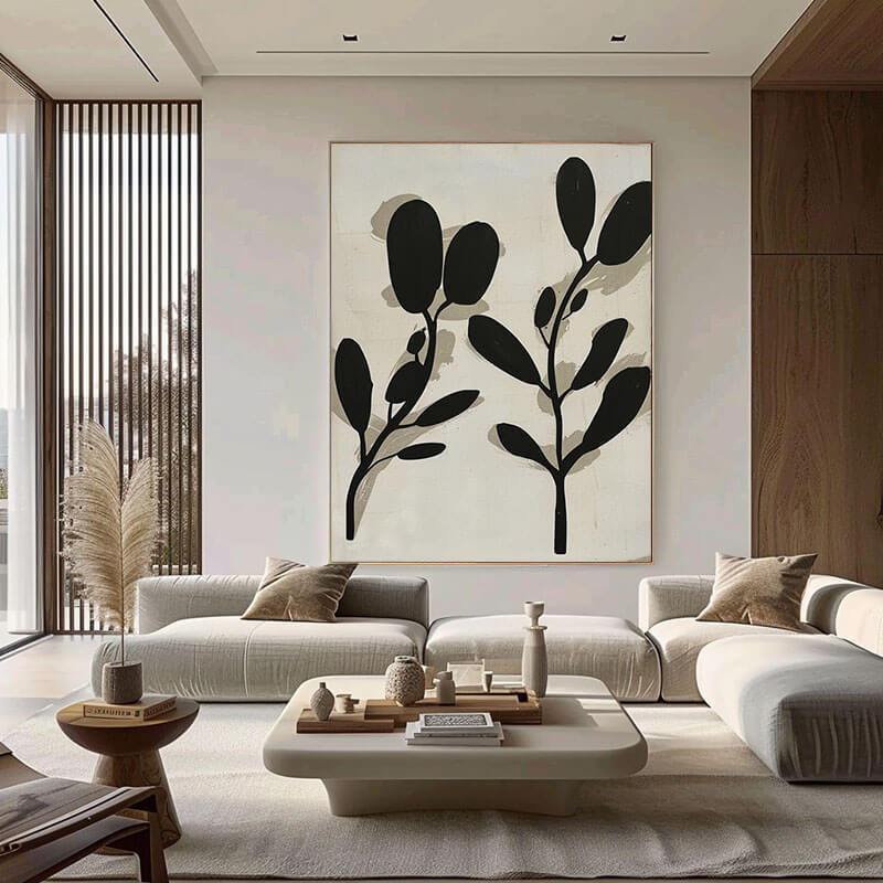 Large Botanical Wall Art Painting - Leaf - Hues Art Lab