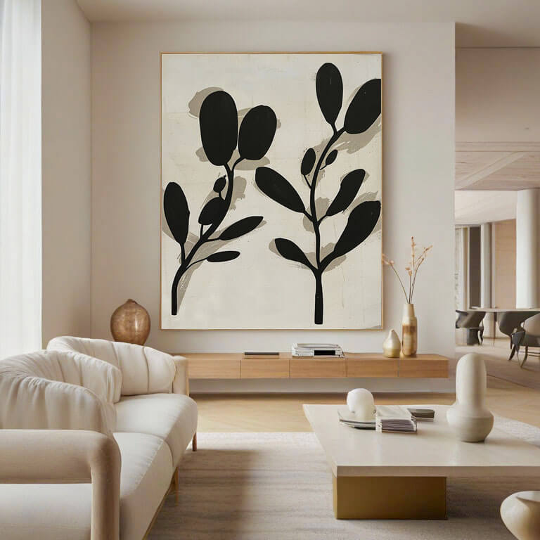 Large Botanical Wall Art Painting - Leaf - Hues Art Lab