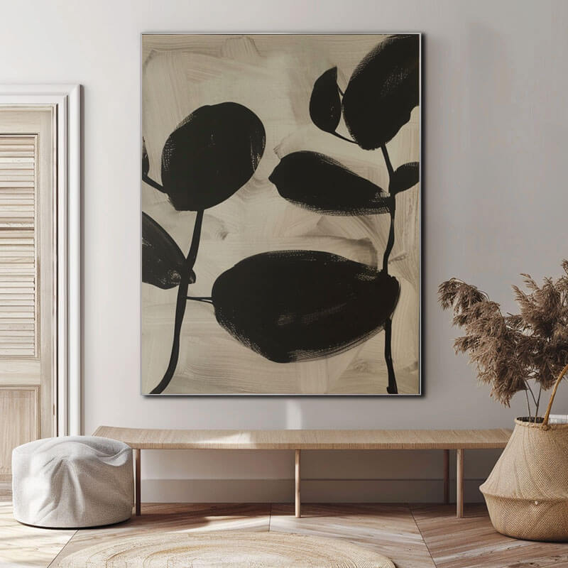 Botanical Abstract Canvas Art Painting - Leaf Shadow - Hues Art Lab