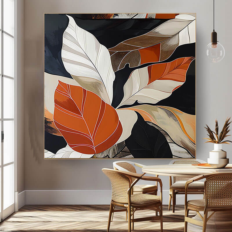 Modern Botanical Canvas Art Painting - Leaf Symphony - Hues Art Lab