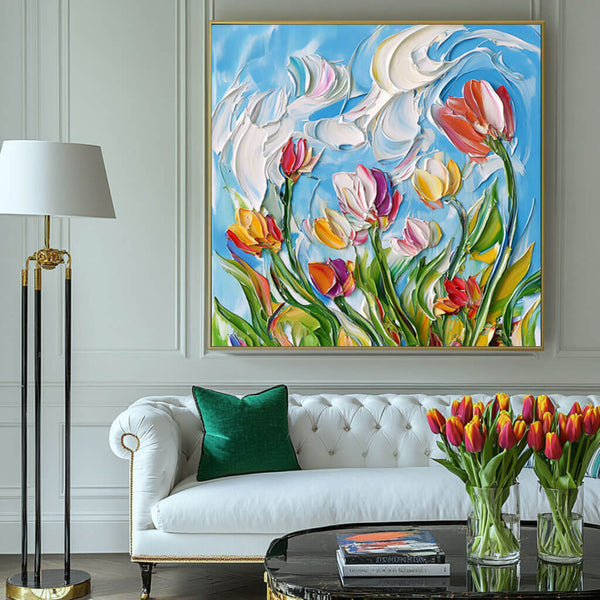 Vibrant Tulip Painting for a Cheerful and Elegant Living Space - Life Is I - Hues Art Lab