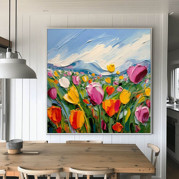 Colorful Tulip Meadow Artwork - Textured Floral Wall Decor - Life Is II - Hues Art Lab