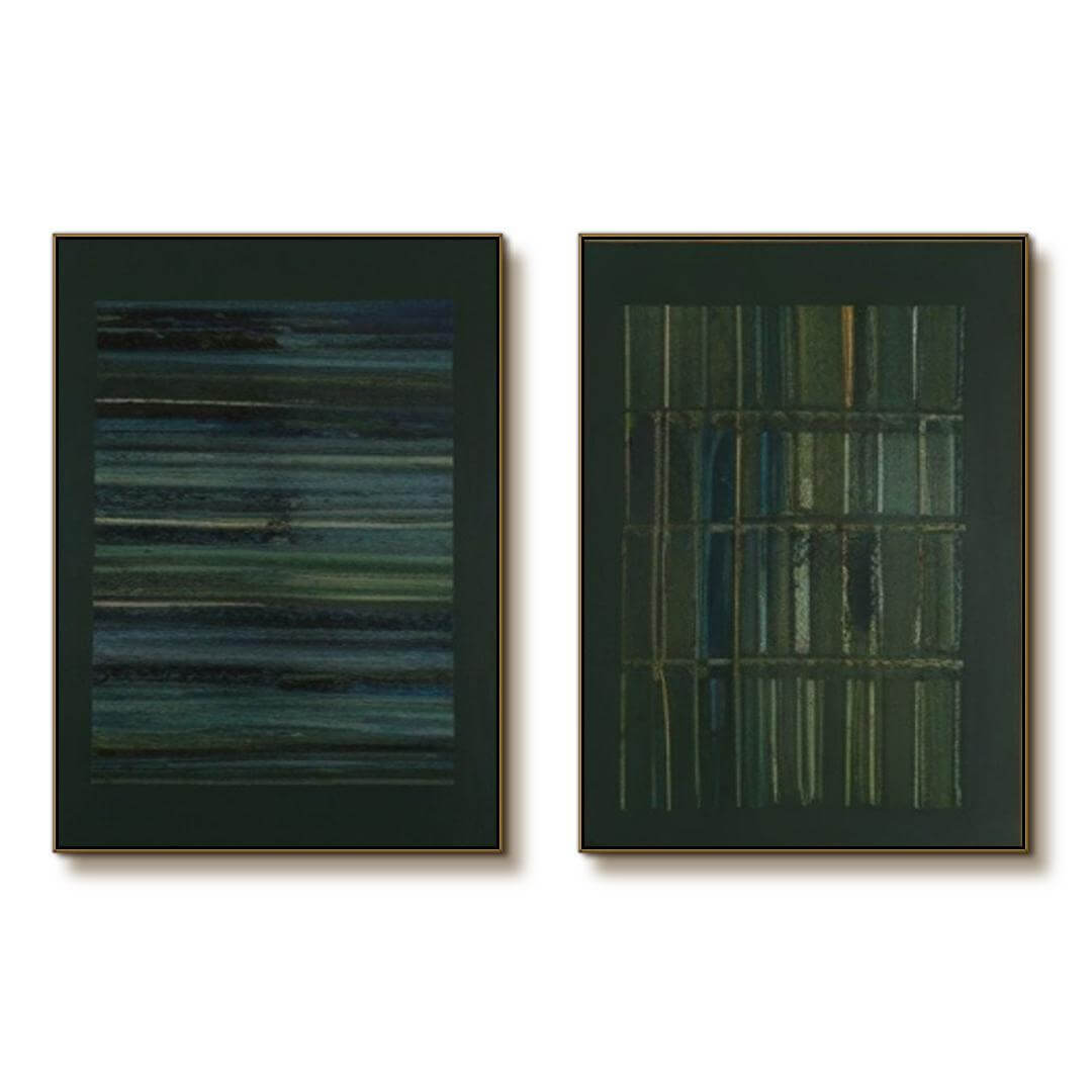 Light and Shadow - Green Textured Abstract Wall Art Set of 2 - Hues Art Lab