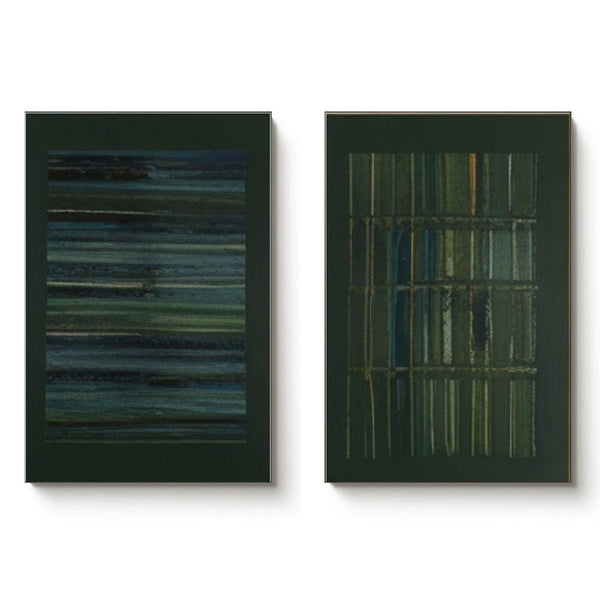 Light and Shadow - Green Texture Abstract Wall Art Set of 2 - Hues Art Lab