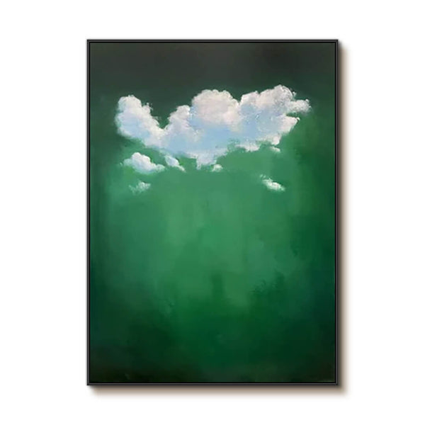 Tranquil Sky Artwork - Abstract Clouds on Green Canvas by HuesArtLab - Like Clouds - Hues Art Lab