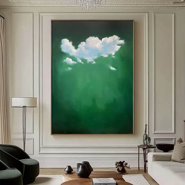 Tranquil Sky Artwork - Abstract Clouds on Green Canvas by HuesArtLab - Like Clouds - Hues Art Lab