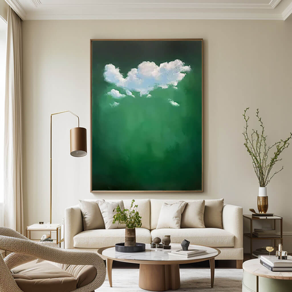 Tranquil Sky Artwork - Abstract Clouds on Green Canvas by HuesArtLab - Like Clouds - Hues Art Lab