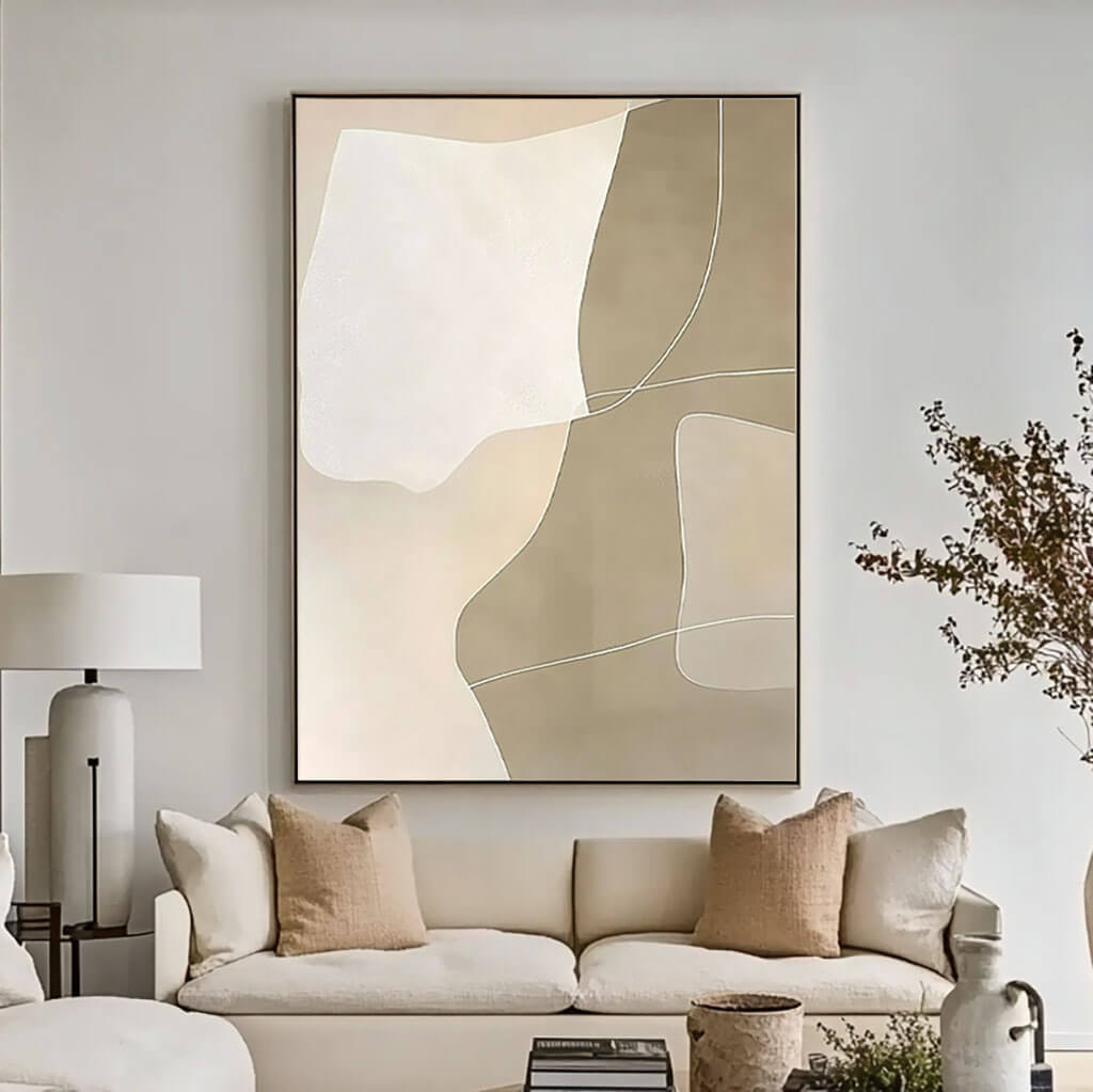 Modern Beige and White Painting - Elegant Abstract Artwork - Liminal Space - Hues Art Lab