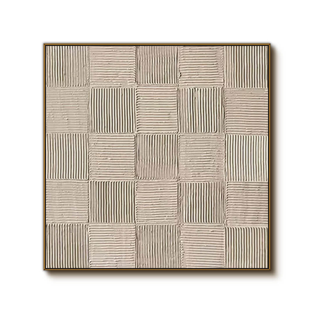 Geometric Textured Wabi Sabi Painting on Canvas Wall Art in Neutral Beige Tones  - Linear Line - Hues Art Lab