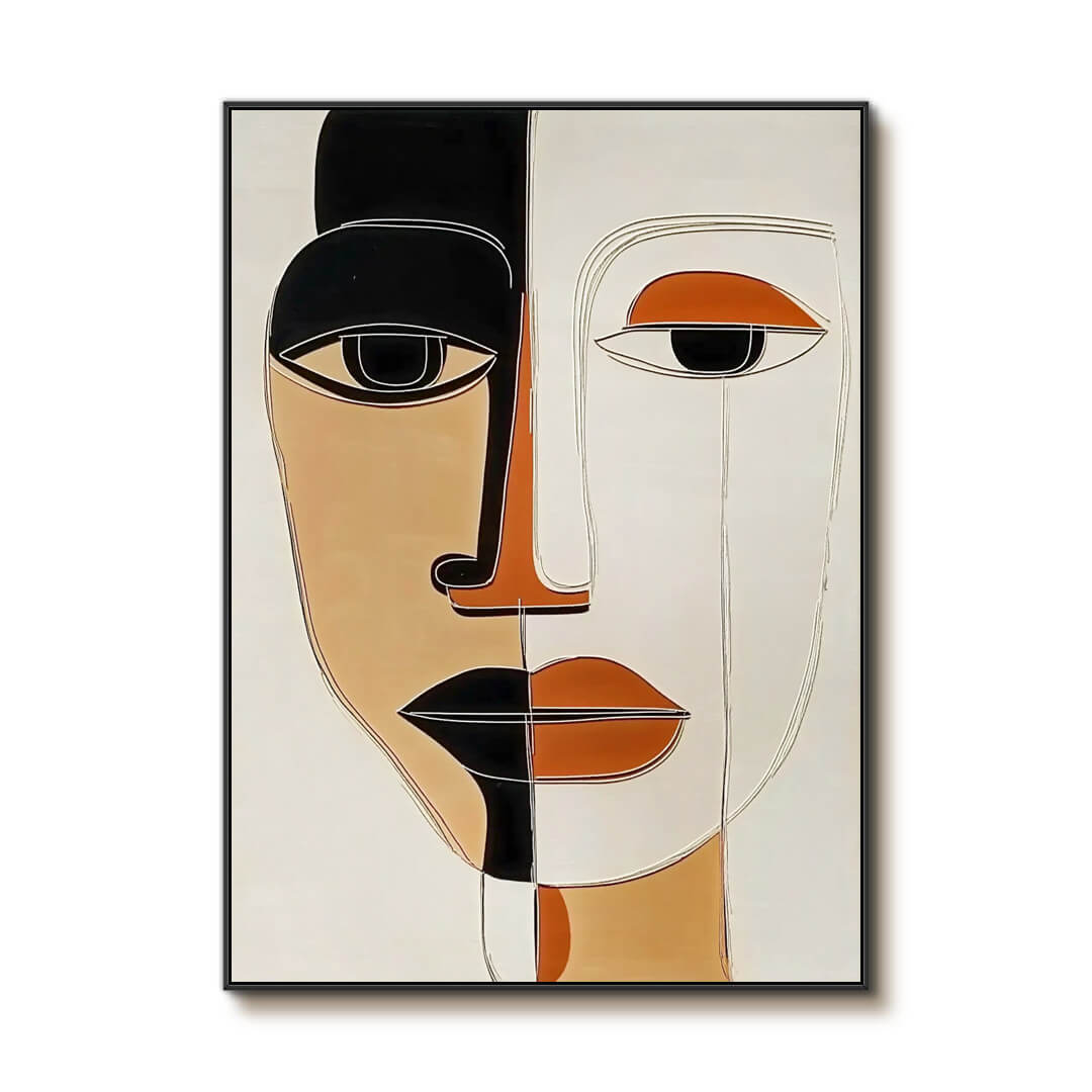 Abstract Modern Face Art - Minimalist Geometric Wall Painting - Masque - Hues Art Lab