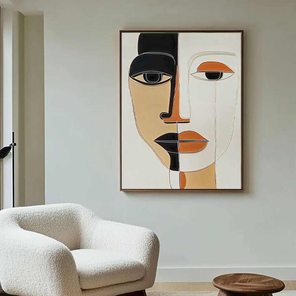 Abstract Modern Face Art - Minimalist Geometric Wall Painting - Masque - Hues Art Lab