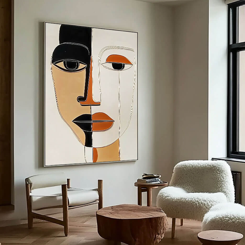 Abstract Modern Face Art - Minimalist Geometric Wall Painting - Masque - Hues Art Lab