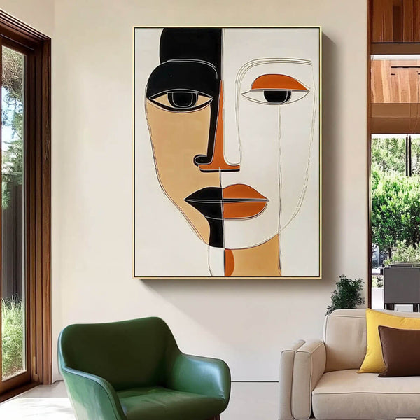 Abstract Modern Face Art - Minimalist Geometric Wall Painting - Masque - Hues Art Lab