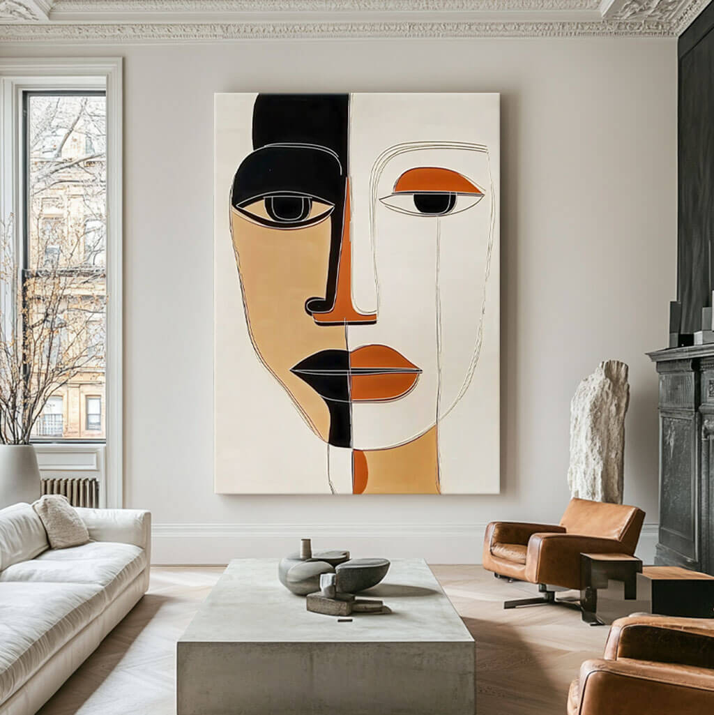 Abstract Modern Face Art - Minimalist Geometric Wall Painting - Masque - Hues Art Lab