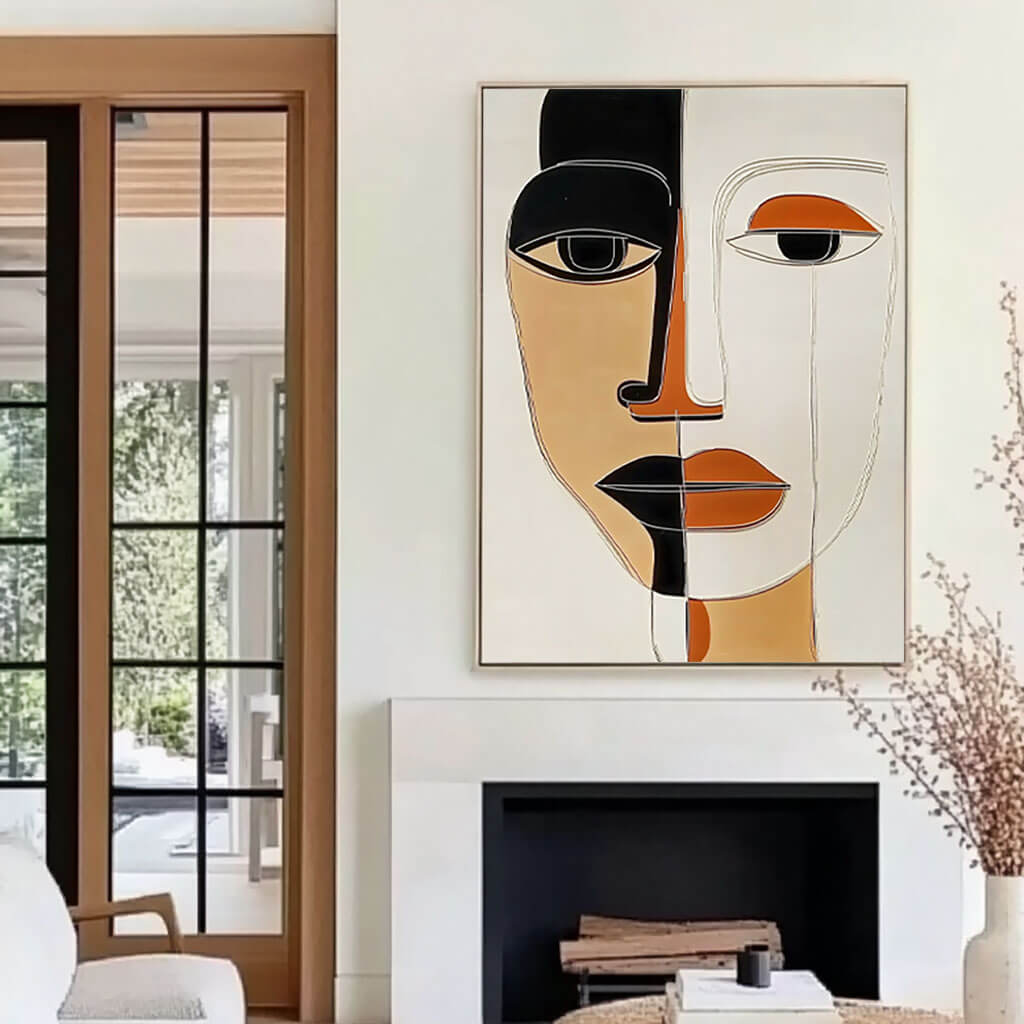 Abstract Modern Face Art - Minimalist Geometric Wall Painting - Masque - Hues Art Lab