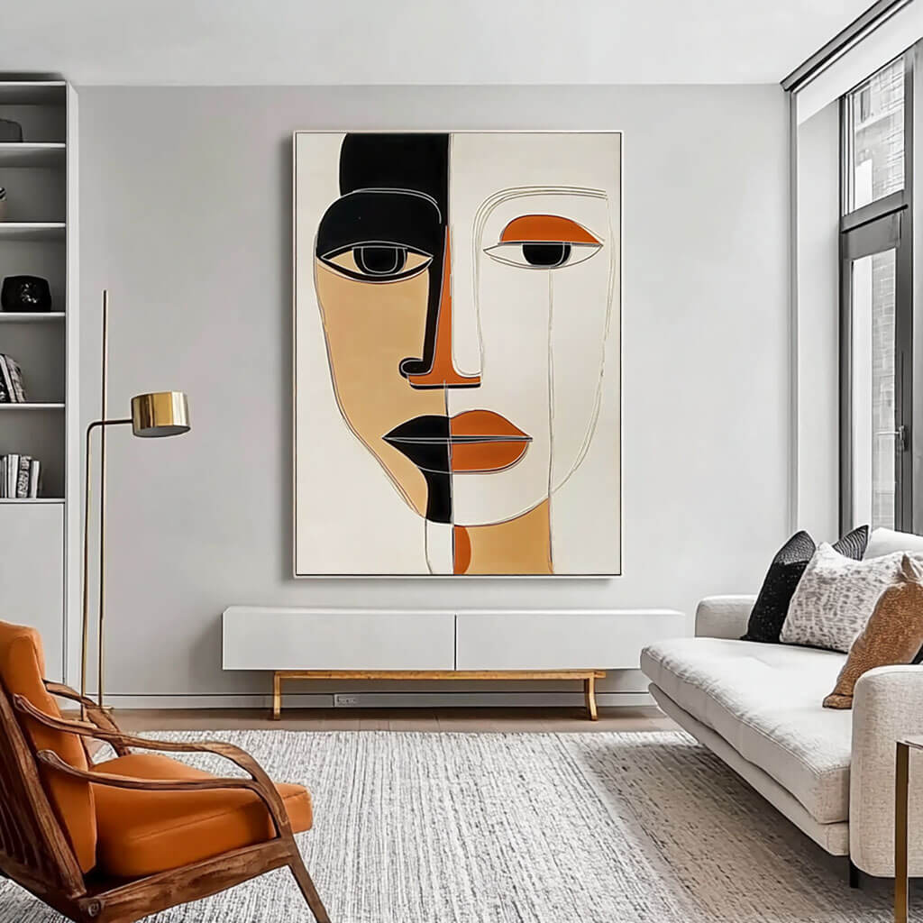 Abstract Modern Face Art - Minimalist Geometric Wall Painting - Masque - Hues Art Lab