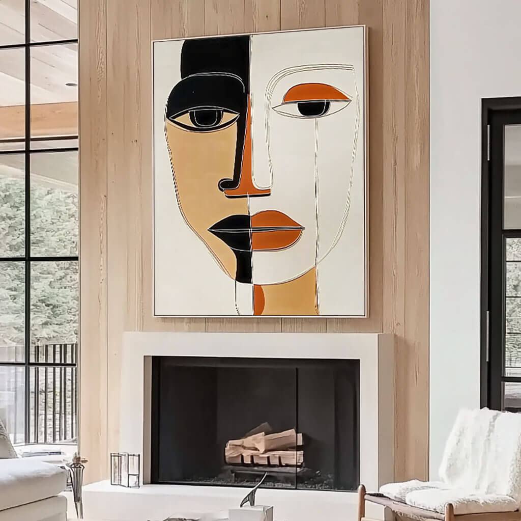 Abstract Modern Face Art - Minimalist Geometric Wall Painting - Masque - Hues Art Lab