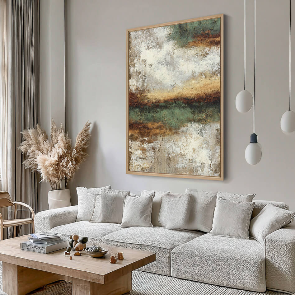 -Texture Art／50×40cm テクスチャー N.キャンバスボード g Hand-Painted 3D Textured Abstract Landscape | Brown and Green